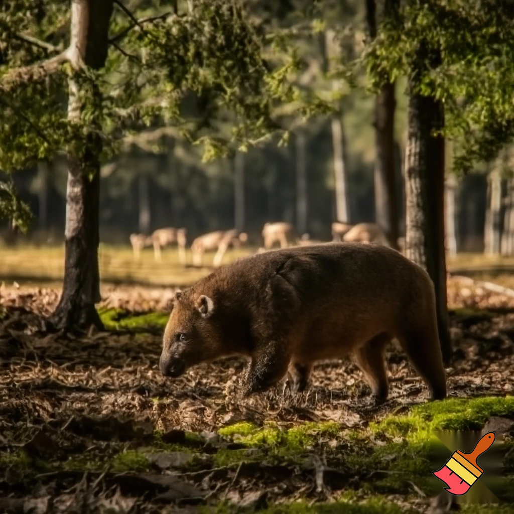 generate a picture that lives in a temperate forest it eats herd bound herbivores and its symbiotic relationship is mutualism
but Hi-traxers work as a pack to eat this animal