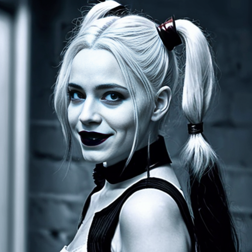 Killer frost crystal frost short white hair blue eyes marrying Harley Quinn blonde hair two pigtails blue eyes 