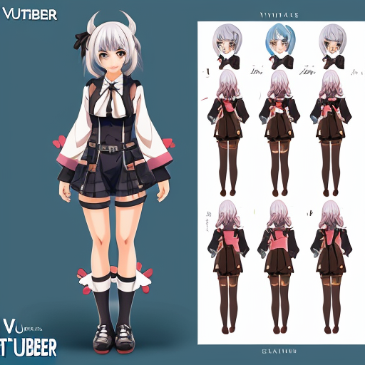 a reference sheet for a girl vtuber character design anime
