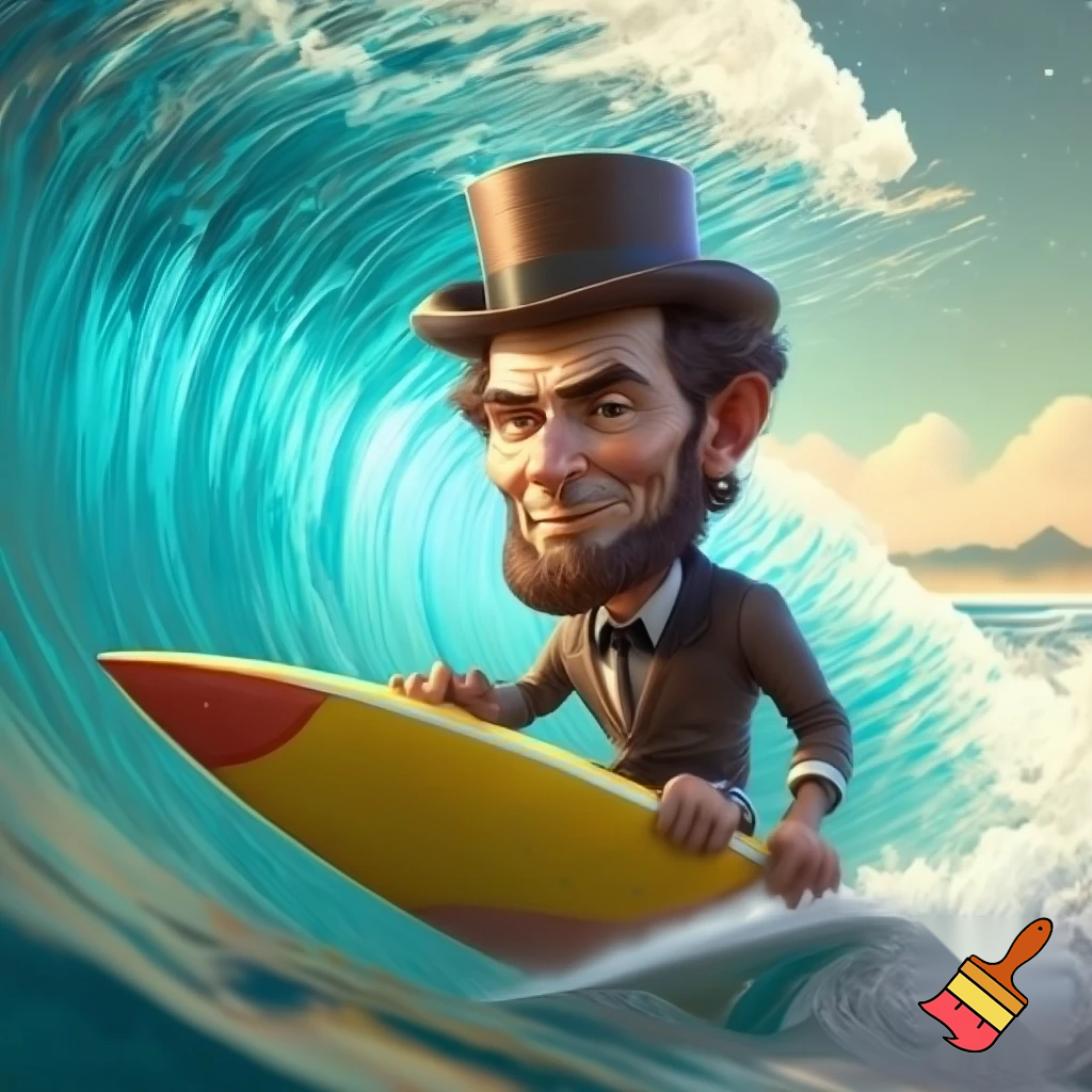 Abraham Lincoln on a surf board