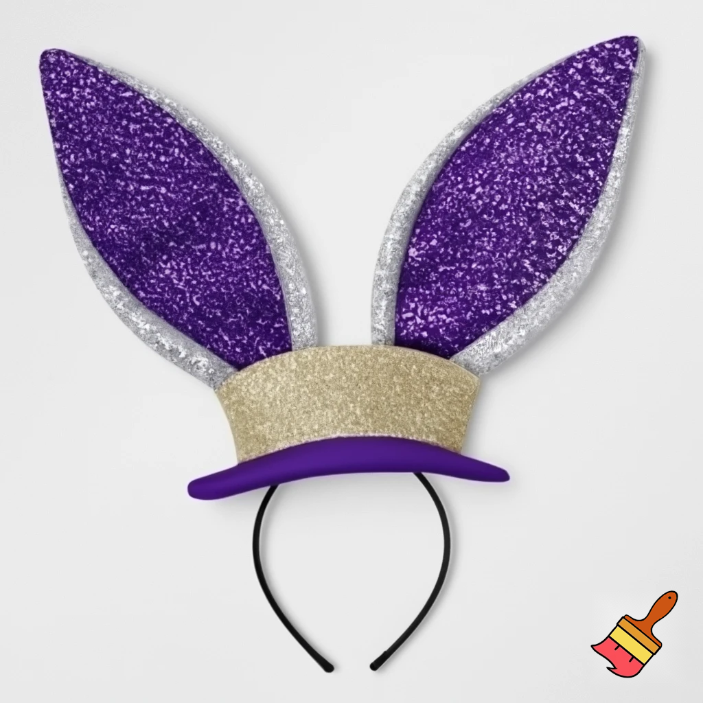Easter bunny top hat headband, purple and white gold and silver
