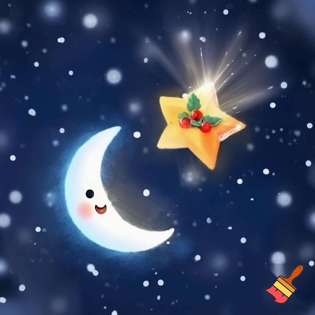 Star and moon christmas cartoon