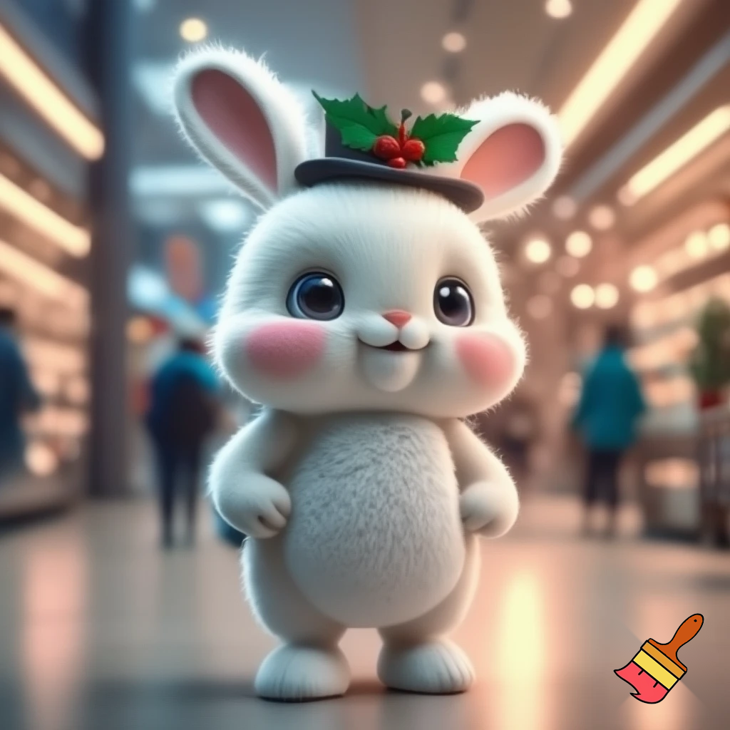 Easter bunny mascot costume shopping Centre winter top hat