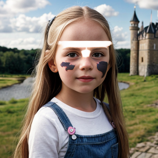 swedish little girl, long hair, castle background