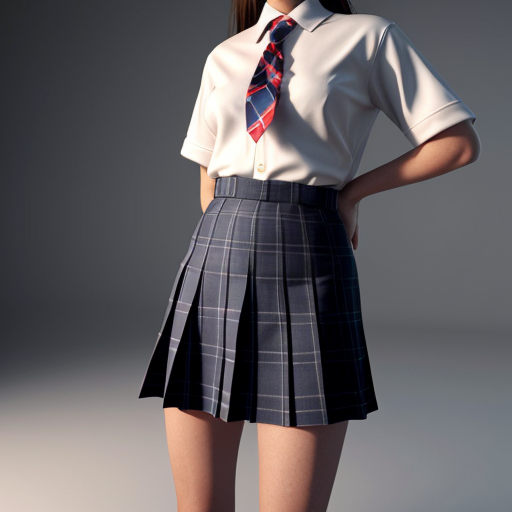 超写实3D服装渲染，无模特，正统JK制服套装平铺悬挂展示，白色基础水手服上衣，经典格纹百褶裙，配套藏青色领结，真实面料质感，纯棉布料纹理，聚酯纤维格纹清晰可见，金属纽扣反光自然，领结丝带光泽，裙摆自然褶皱垂坠感，缝线针脚细节，专业商业影棚打光，均匀柔光无阴影，纯白无缝背景，产品居中构图，8K超清，PBR材质，OC渲染器，商业电商主图，无任何人物