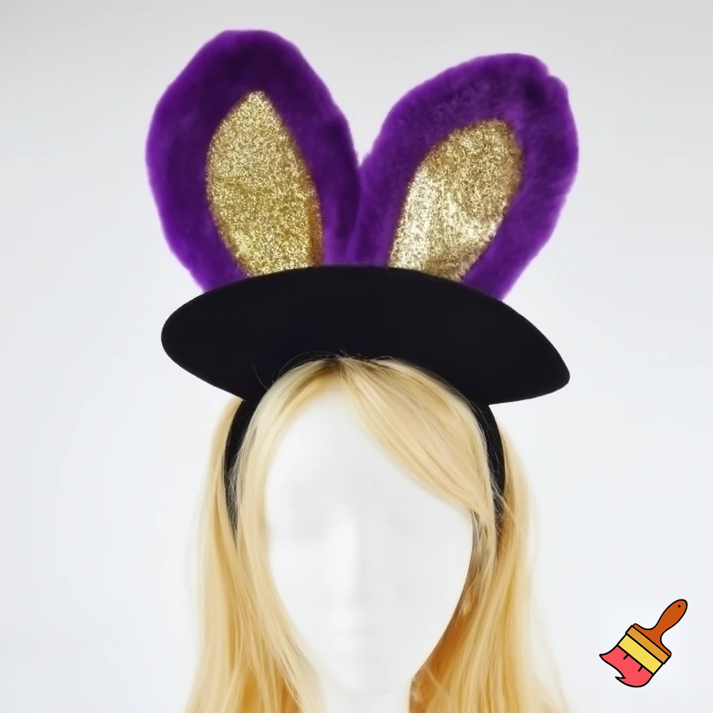 Easter bunny top hat headband, purple white with gold glitter fabric and velvet velvet gold special gold and delicate velvet and delicate and black purple top hat headband precious glitter, purple and white