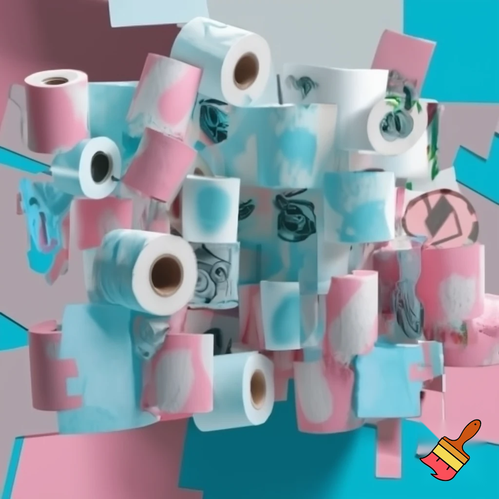 zeige mir eine collage mit toilettenpapier und einem meme dazu
