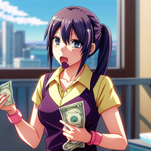 make a crying 12 year girl nerby her stands another 12 year girl with money in hands and 67 on top