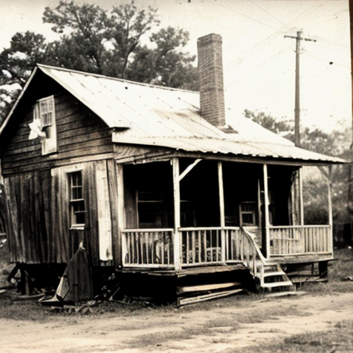 a dirty small shack with a rickety porch in the city of montgomery alabama in the 1860s
