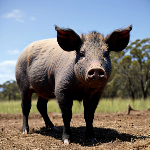 create a evil wanted poster with an image of a mugshot of a wild pig wearing prisoner clothes with red eyes. the reward is lifetime supply of bacon. these are the reasons why wild pigs are wanted and iclude this in the poster 
•	These pests cause damage to the environment through wallowing, rooting for food and selective feeding.
•	By 1880, they were already considered a serious pest in parts of New South Wales. 
•	 They prey on newborn lambs, destroy crops, damage fences, foul water sources, and compete with livestock for food.
•	 Their impact costs farmers millions of dollars annually. 
•	Wild pigs are potential carriers of diseases, including foot-and-mouth disease


