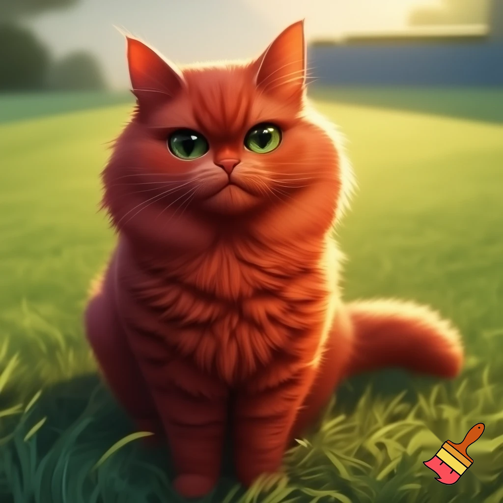vorrei creare un gatto rosso seduto in primo piano ed il sfondo di un prato