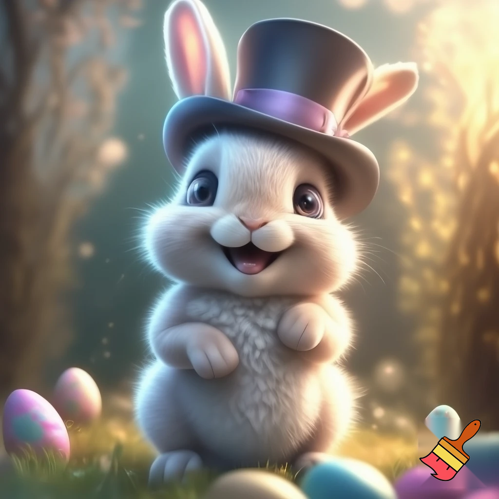 Easter bunny mascot with the top hat costume