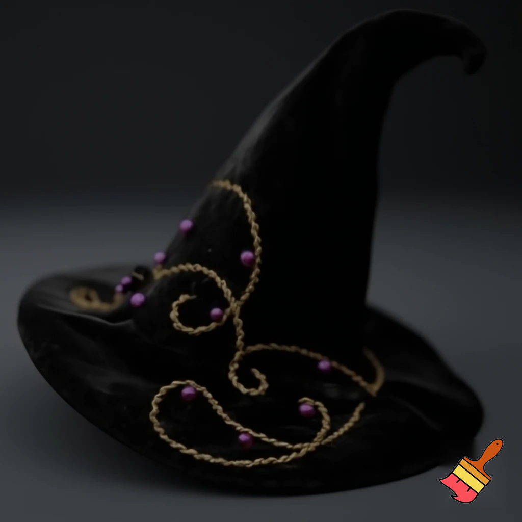  Black witches hat velvet special delicate purple and gold