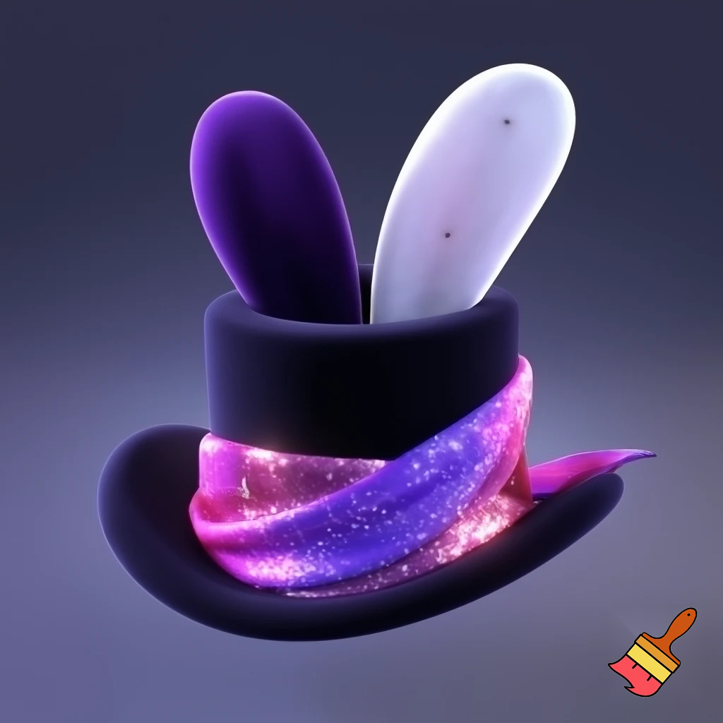 Black top hat with bunny ears velvet white and purple purple and white headband fabric and velvet glitter, purple and pink