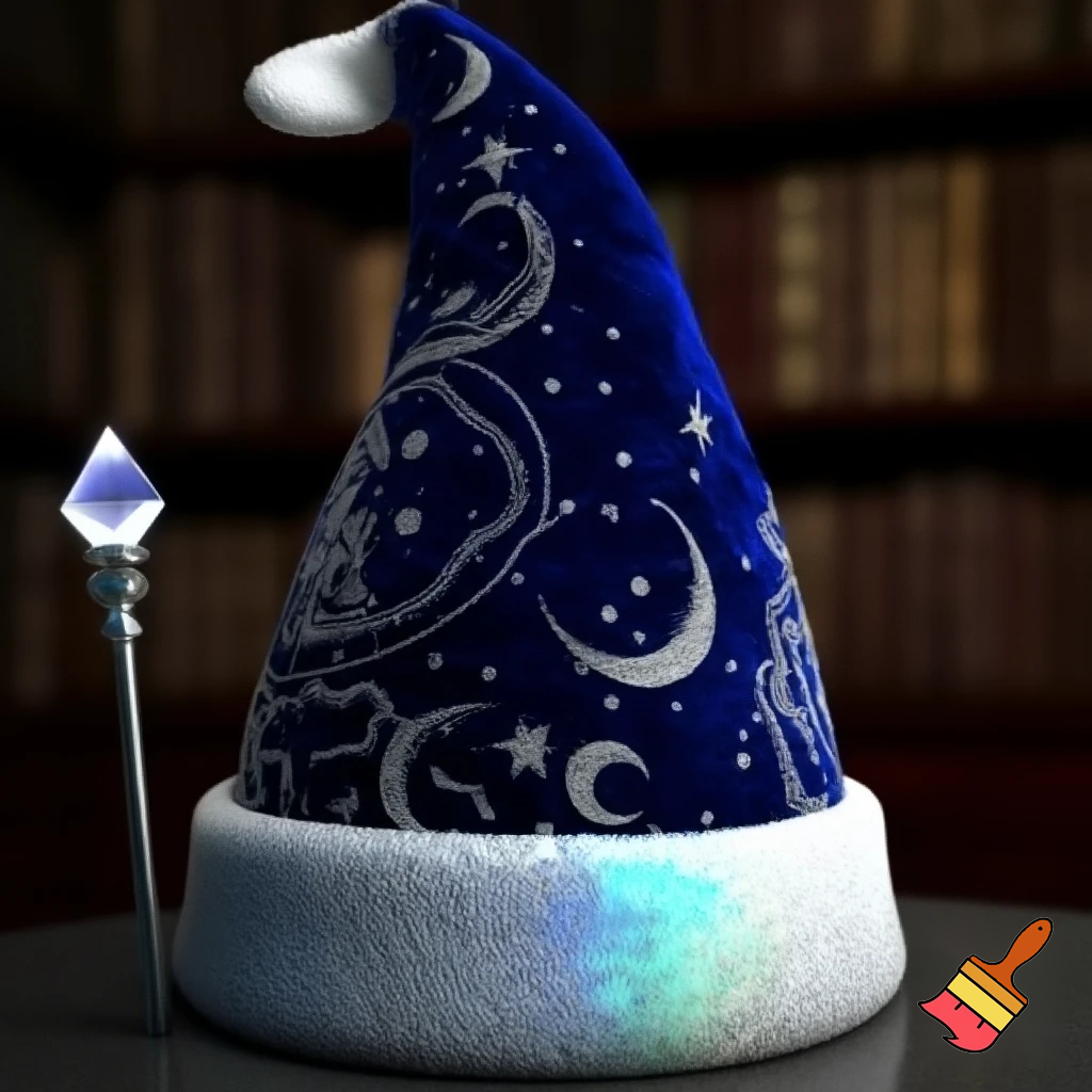 A wizard Santa Claus hat read