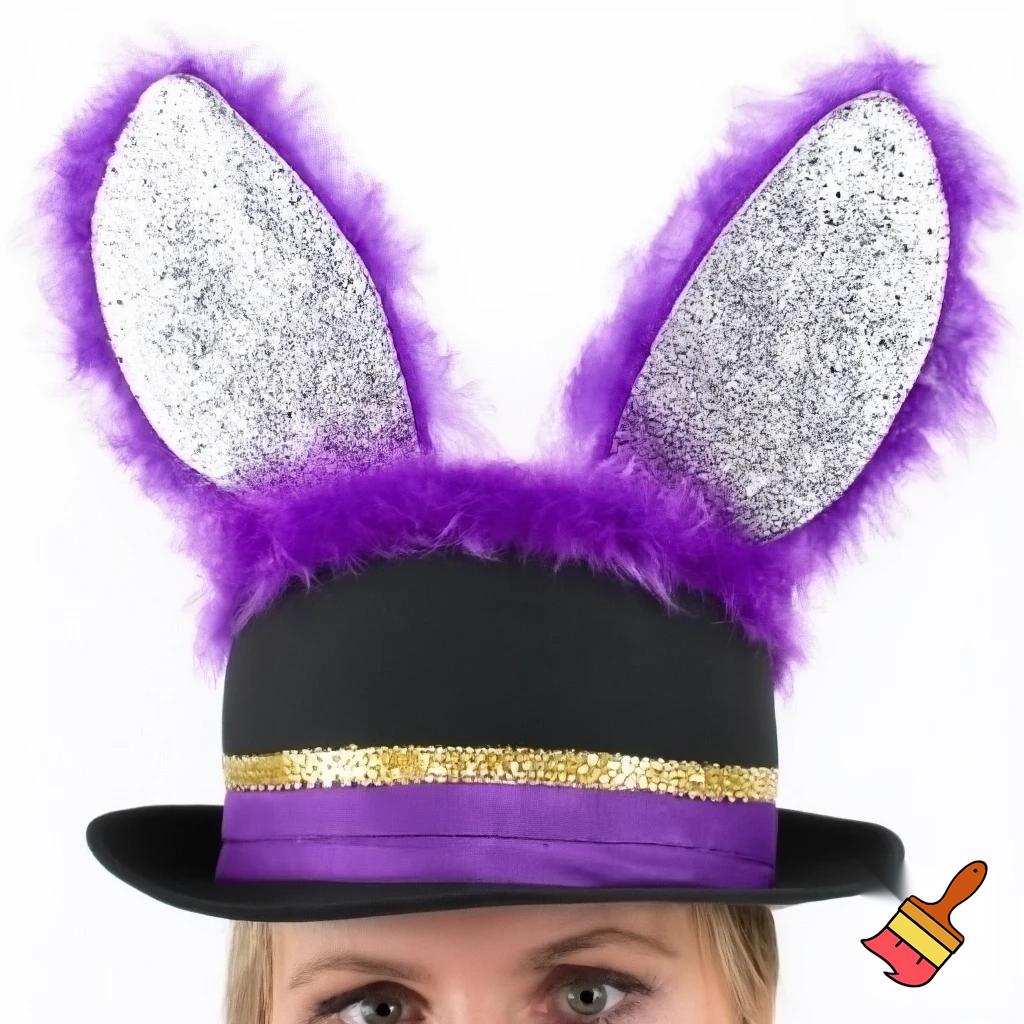 Easter bunny top hat headband, purple and white gold and silver top hat black purple dark purple special hat in delicate purple white, purple and white gold golden silver patterns Easter top hat