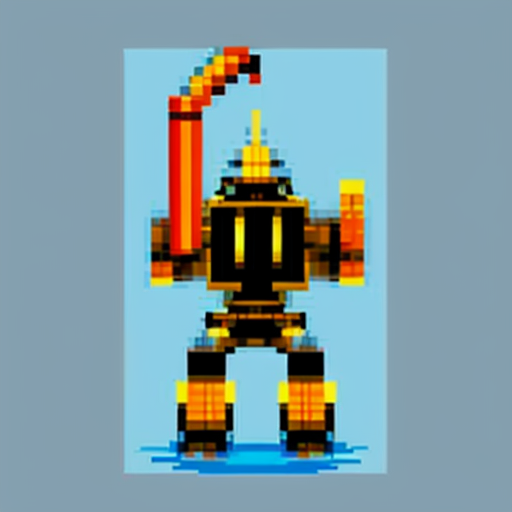 Make a pixel art of a enemy that is a robot crane head and has crane arms is really tall and is found in junkyards they could also shot balls of energy and this is a enemy for jumpbot the main charecters in our game