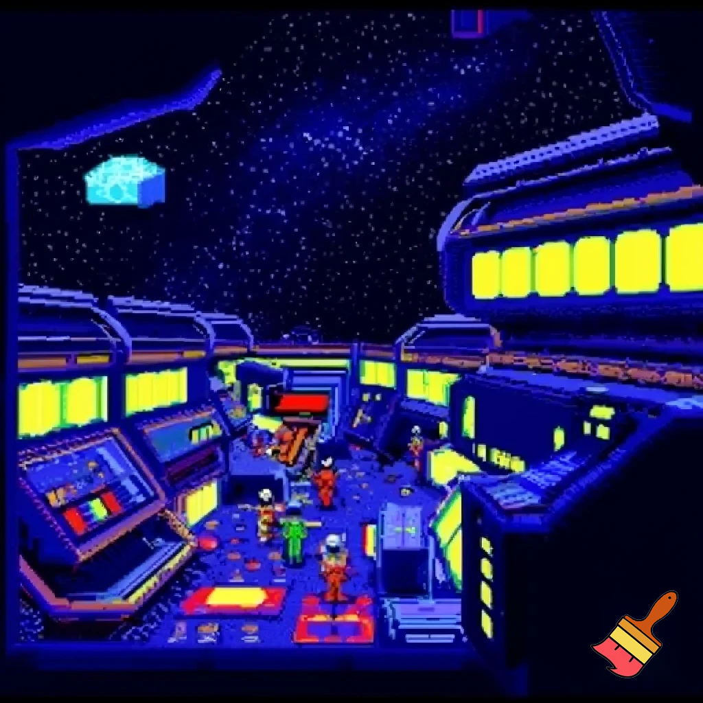inside space station pixel art