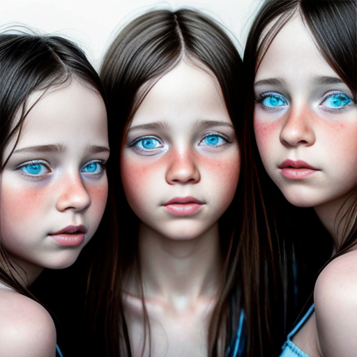 generate 16 year old triplets girls with black hair and blue eyes