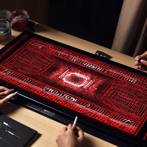 Could you generate a crime board with photos and red threads forming an octagon?