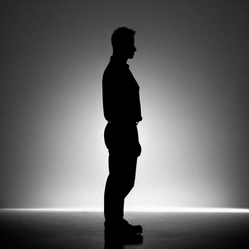 Male full body side angle silhouette black silhouette, sad 