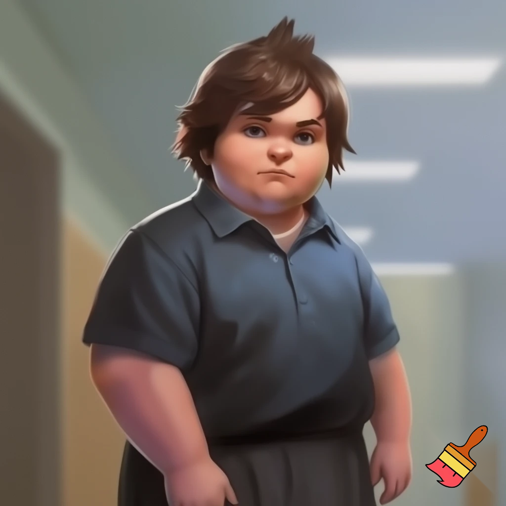 13 year old spiky upper bit brown hair in uniform overweight