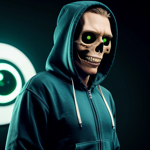 Sans the skeleton with a dark teal zip up hoodie and a right green flashing eye.
