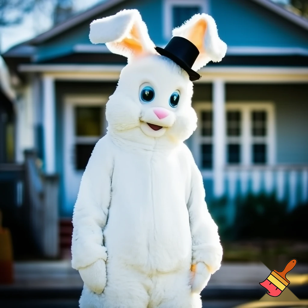 Easter bunny mascot costume top hat house