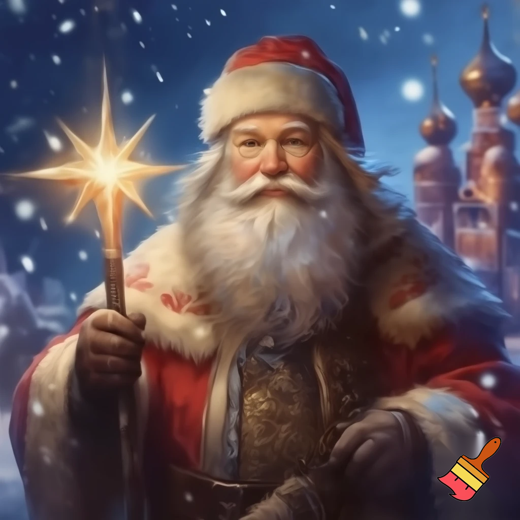 Santa Claus Russian with a star walking stick