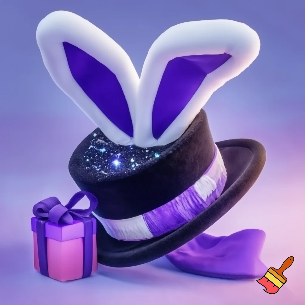Black top hat with bunny ears velvet white and purple purple and white headband fabric and velvet glitter, purple and pink special present
