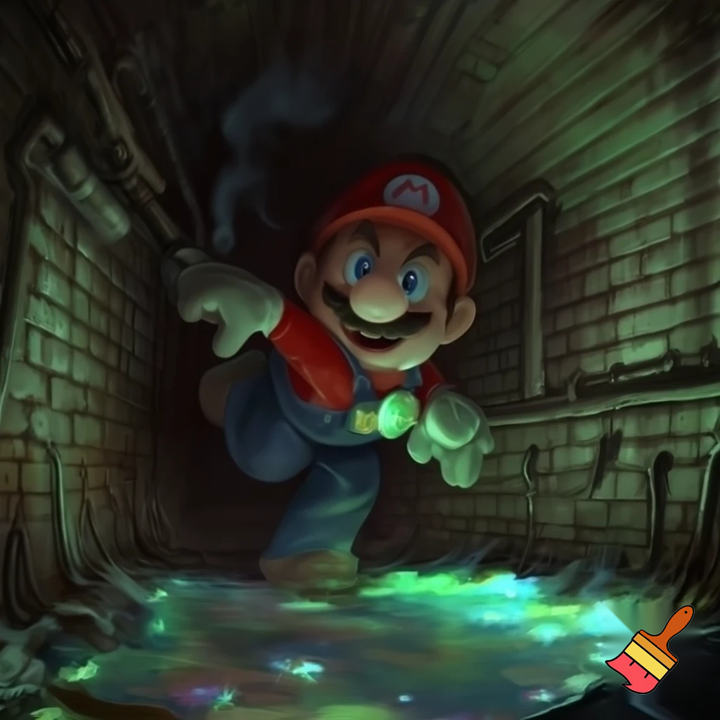 Mario in the sewers looking for gear