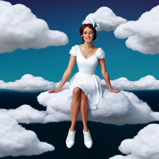 Smurfette white dress white shoes on a sitting Cloud (from The Smurfs)