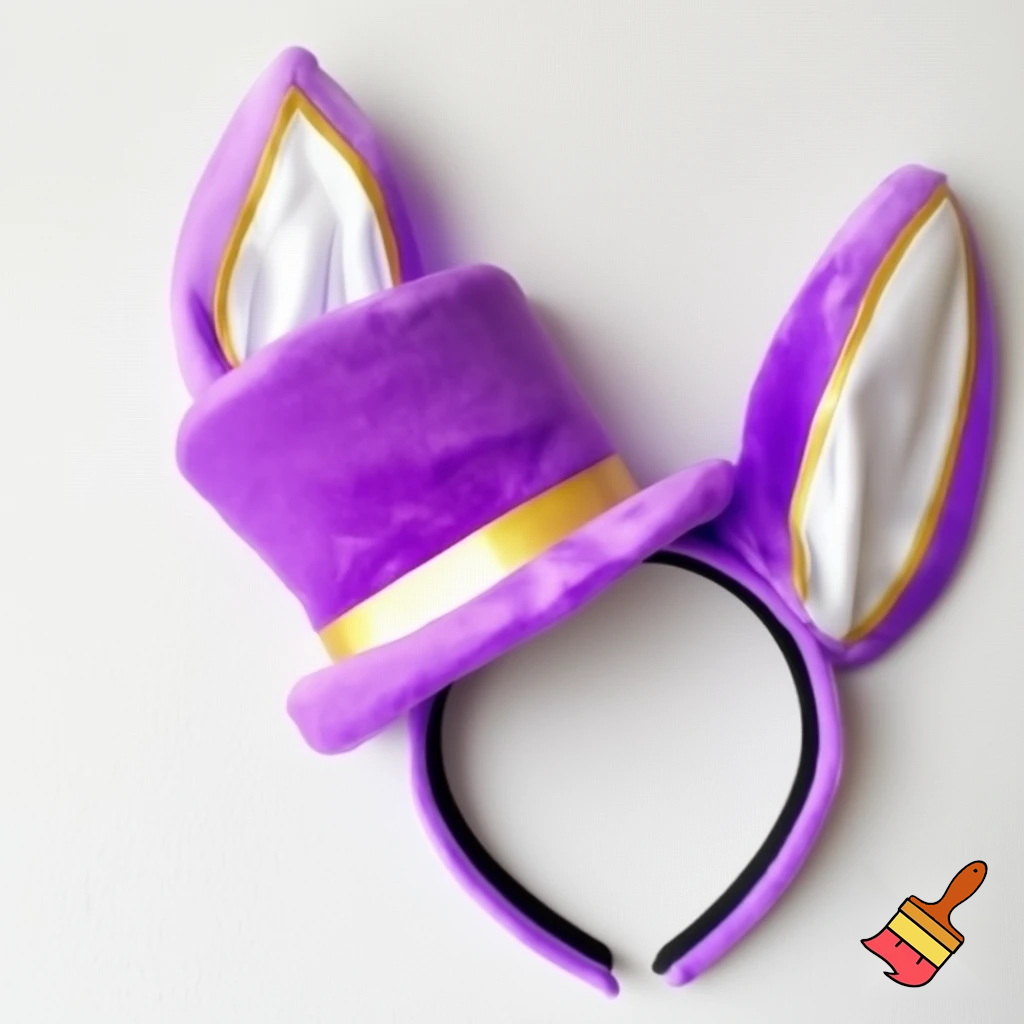 Easter bunny top hat headband, purple, purple and white with gold