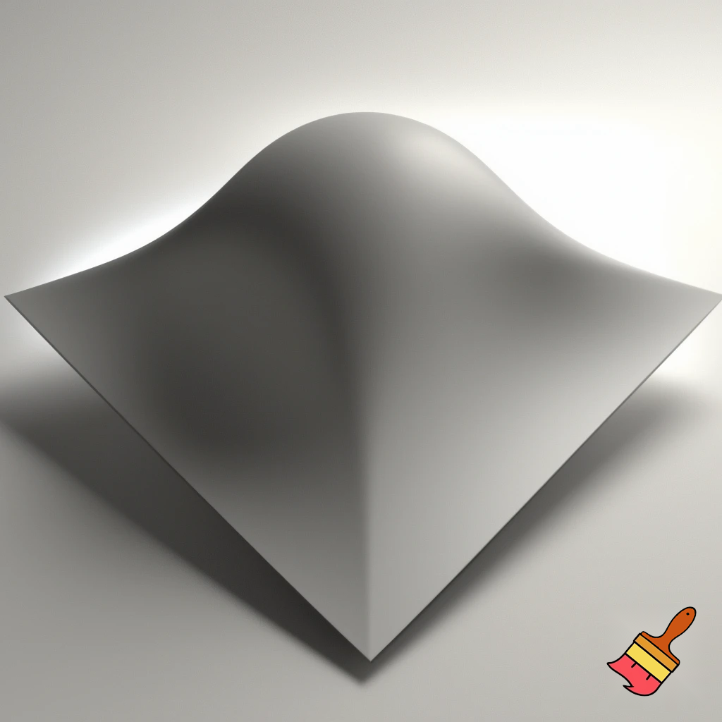 A three-dimensional shape with a flat, plane-like base featuring four distinct corners, and a smooth, obloid dome that stretches upward and outward from all edges of the base, creating a continuous, rounded curvature over the entire shape