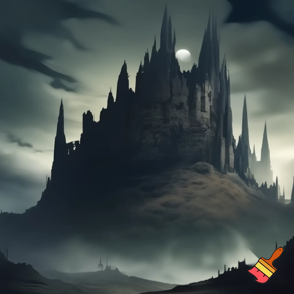 A dark giant castle on a hill