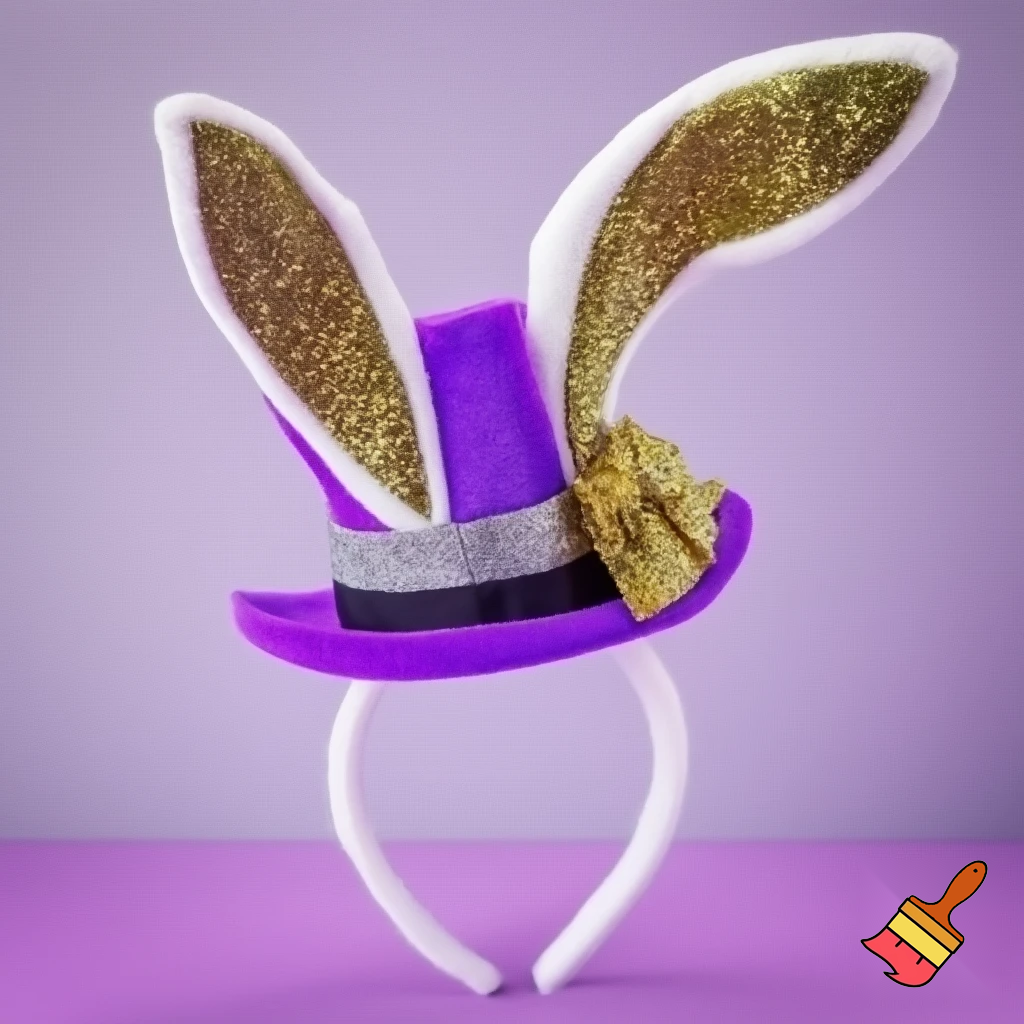 Easter bunny top hat headband, purple and white with glitter and gold and silver