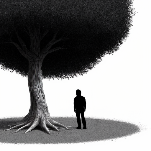 Ancient human survival

Stick figure hiding behind tree, predator in distance, black and white, minimalist, xkcd-style, survival concept illustration