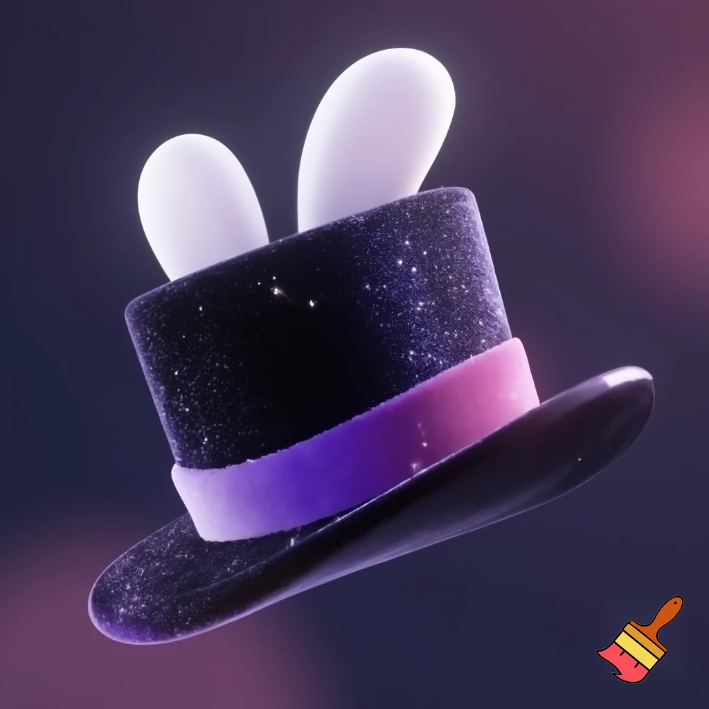 Black top hat with bunny ears velvet white and purple purple and white headband fabric and velvet glitter, purple and pink
