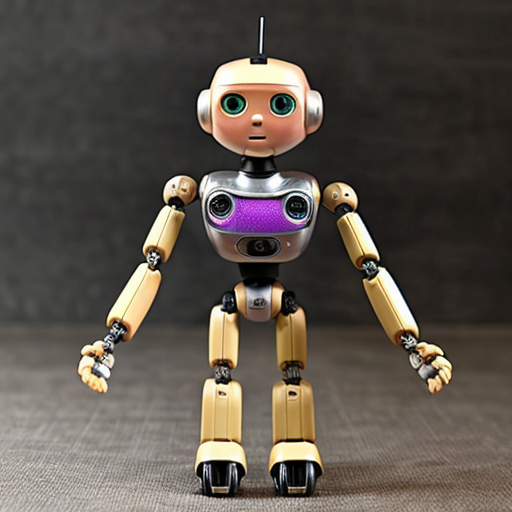 Small humanoid robot with visible toy-like joints (ball joints like an action figure).