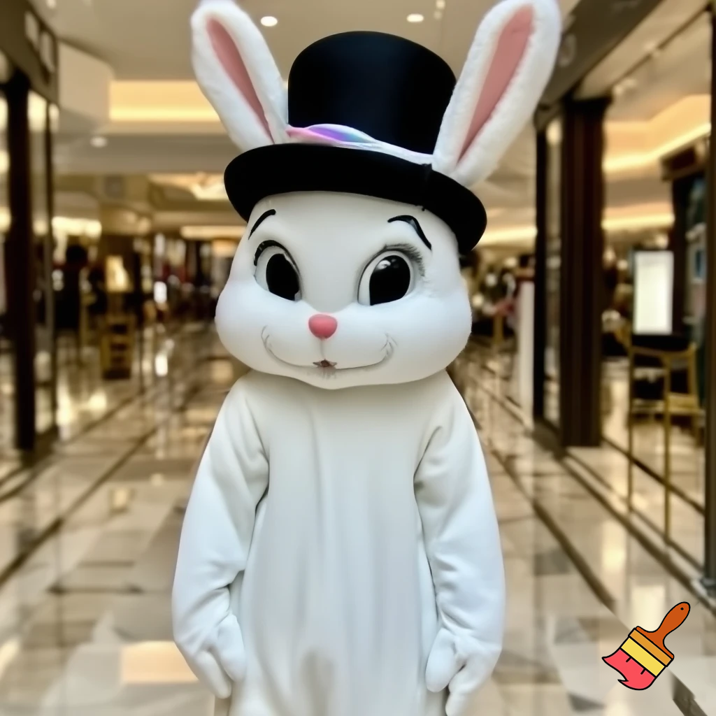 Easter bunny mascot costume top hat special Easter bunny, expensive 🏬and a delicate shopping centre