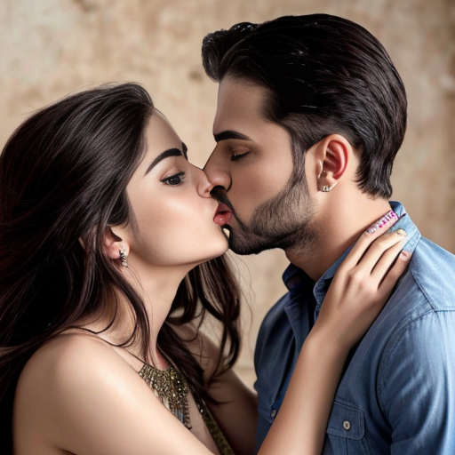 A adult girl wear shalwar kamiz with adult boy without shirt kissing 