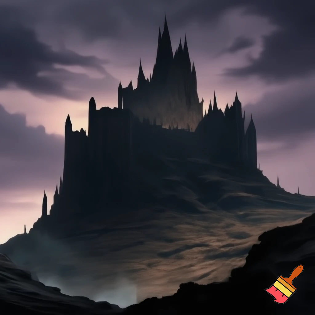 A dark giant castle on a hill