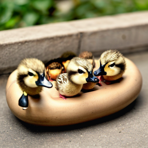 Five little ducks with accessories came back to mother duck.