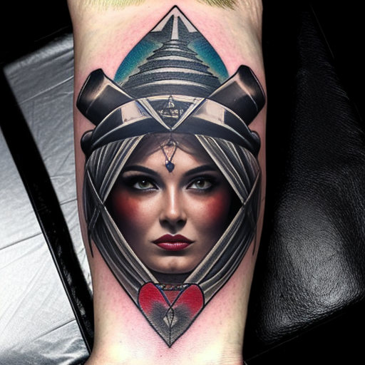 Völva viking witch colorful neo traditional tattoo