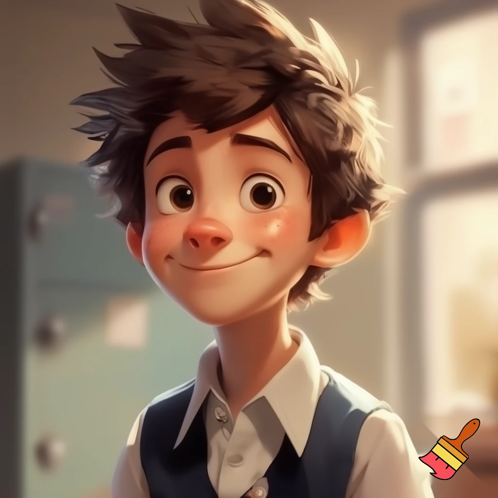 A teenager boy with haircut spiky hair , chubby in school uniform 