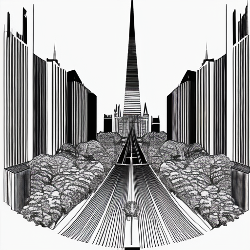german expressionism city with an exagerated architexture and distorted lines with a dark tone
