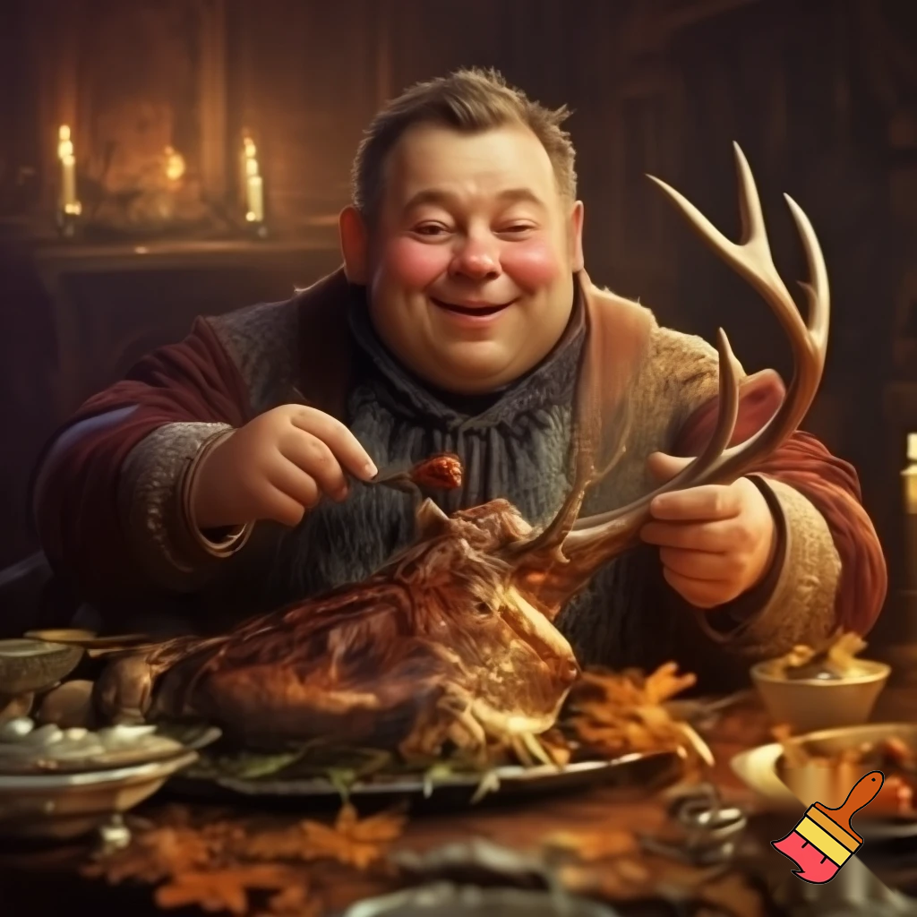 Fat guy eating a louis deer
