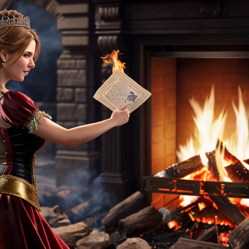 A prideful princess throwing an invitation in the fire