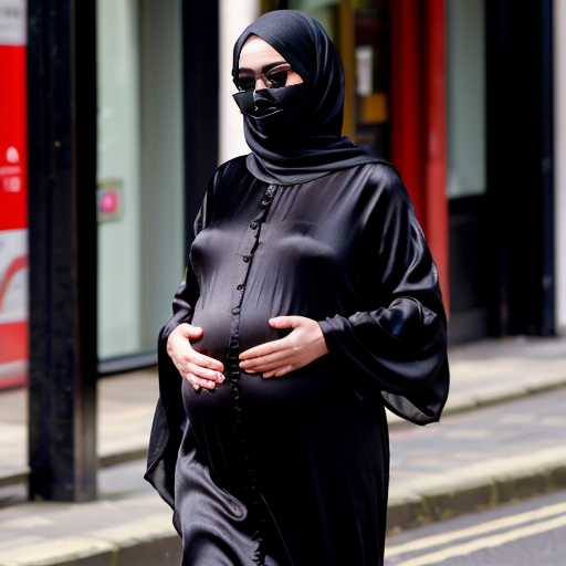 zendaya disguised heavily pregnant wearing black silk abaya and a long perfect black silk hijab with perfect 3 layer long niqab with single string between eyes gloves walk fully covered head to toe on a london street 