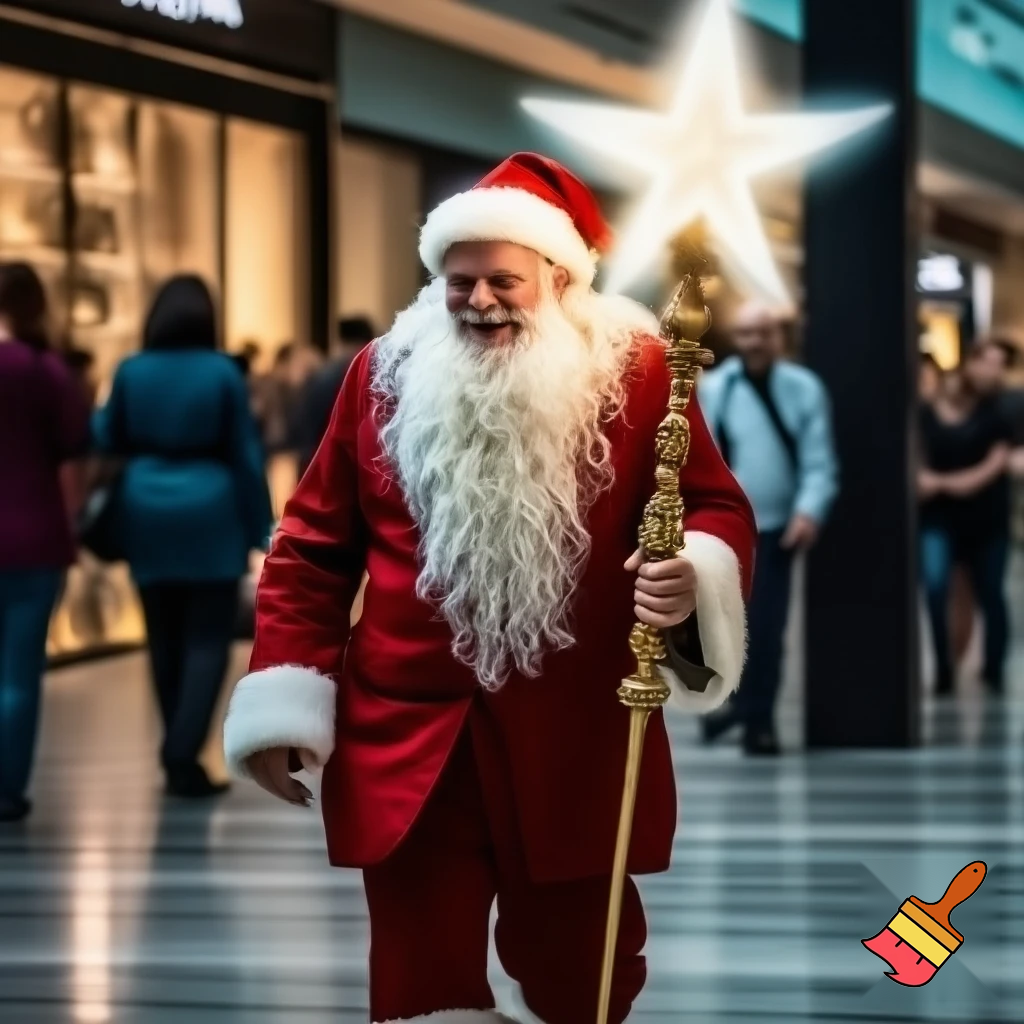 Santa Claus magic walking stick staff Russia shopping Centre Australia shopping immune in a star